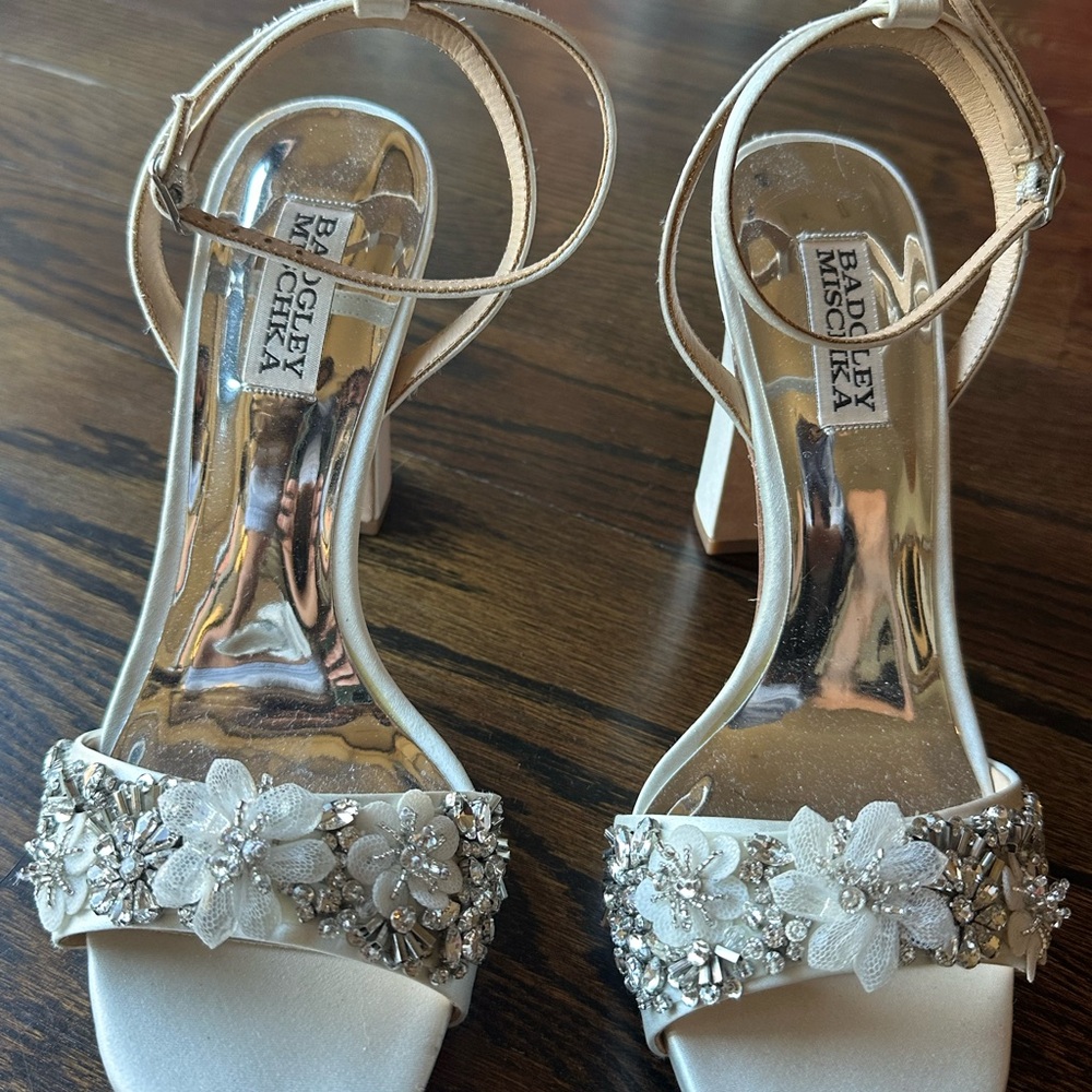 Badgley Mischka Ivory Heels with Floral Accents